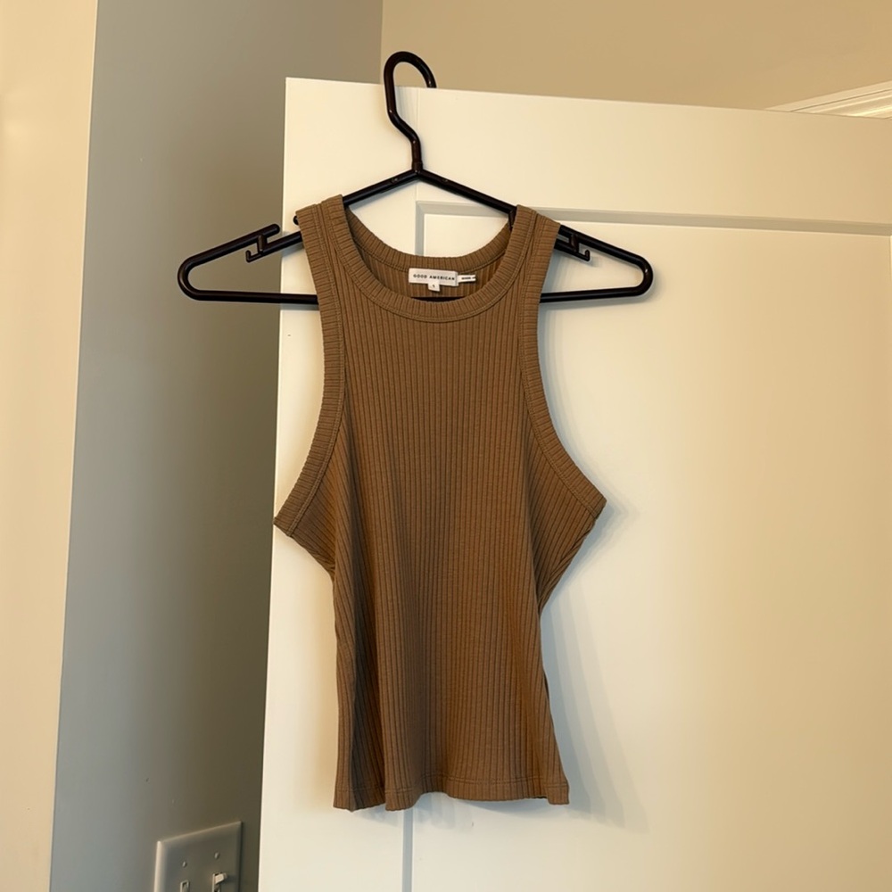 Good American Brown Ribbed Cut Out Tank Top size 1